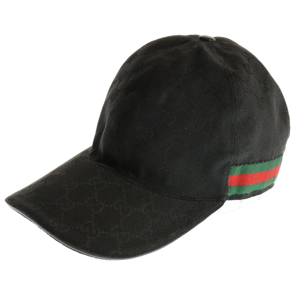 GUCCI(グッチ) GGキャンバス シェリーライン レザー 6パネル ベースボールキャップ 帽子 ブラック 200035