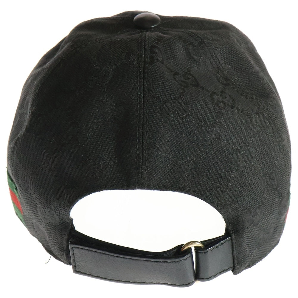 GUCCI(グッチ) GGキャンバス シェリーライン レザー 6パネル ベースボールキャップ 帽子 ブラック 200035