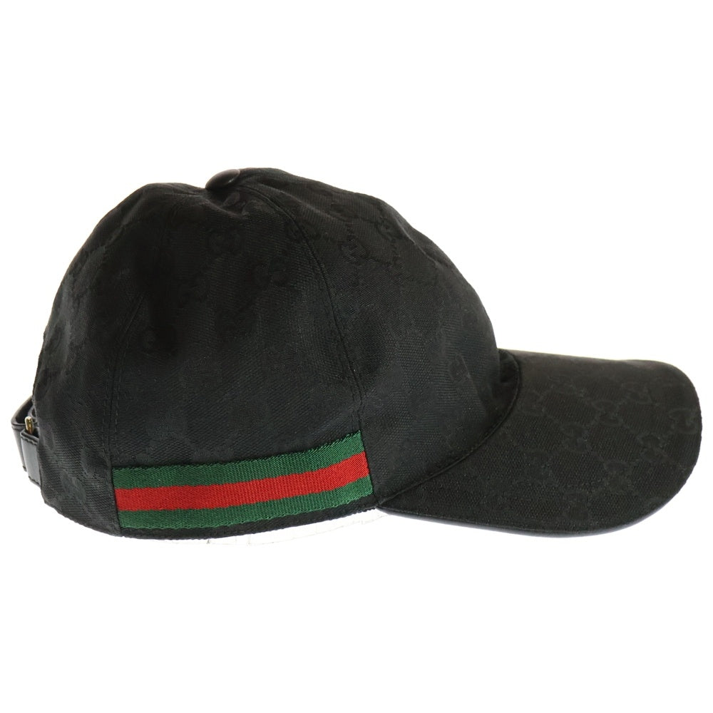 GUCCI(グッチ) GGキャンバス シェリーライン レザー 6パネル ベースボールキャップ 帽子 ブラック 200035