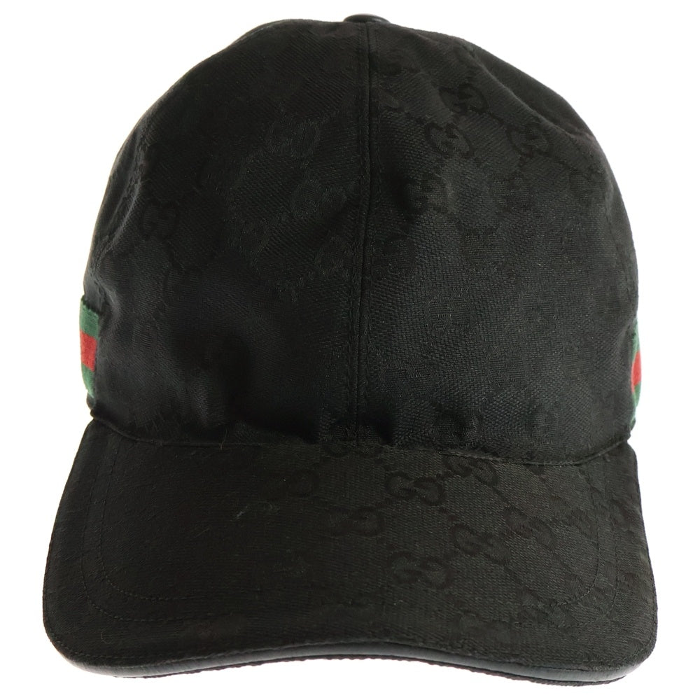 GUCCI(グッチ) GGキャンバス シェリーライン レザー 6パネル ベースボールキャップ 帽子 ブラック 200035