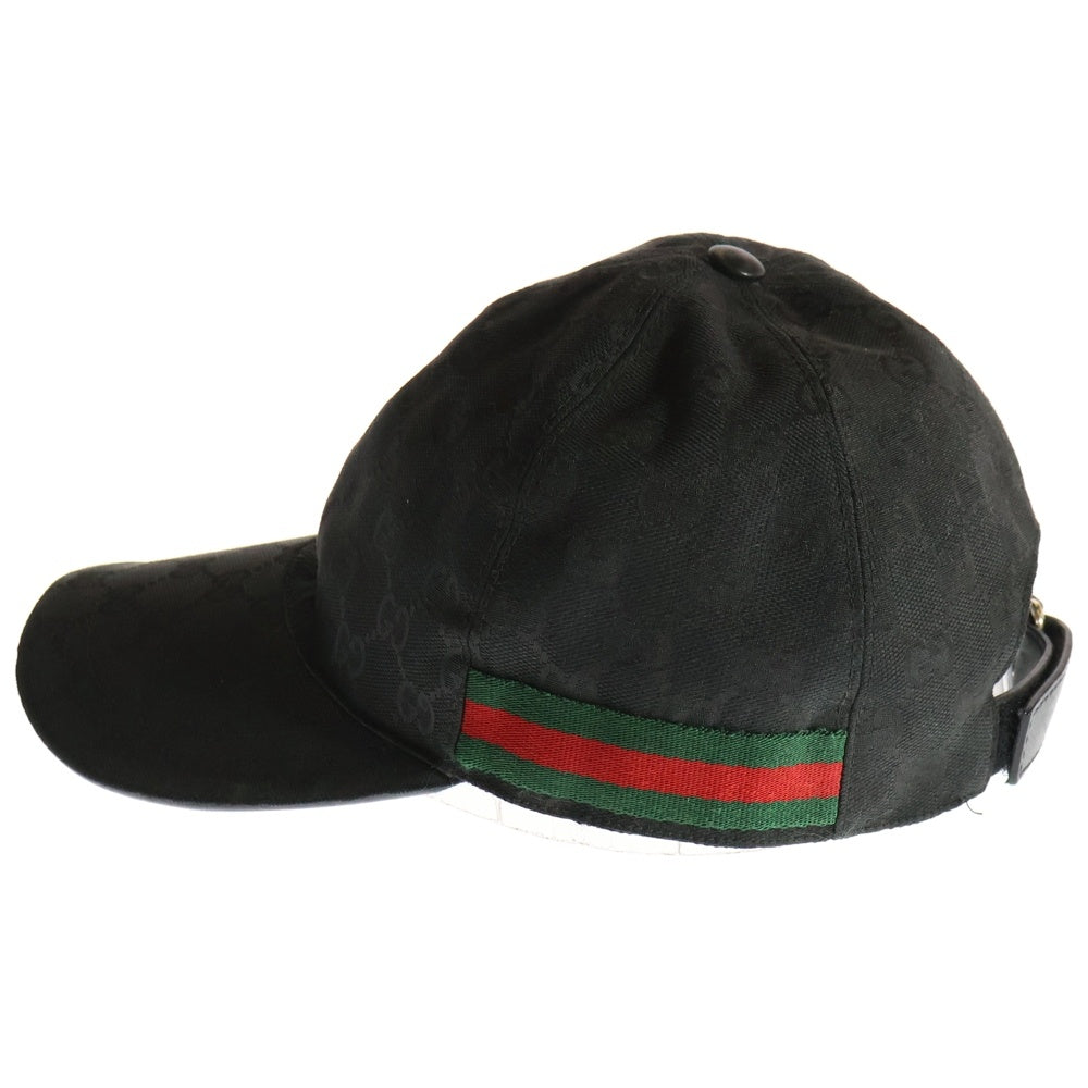 GUCCI(グッチ) GGキャンバス シェリーライン レザー 6パネル ベースボールキャップ 帽子 ブラック 200035