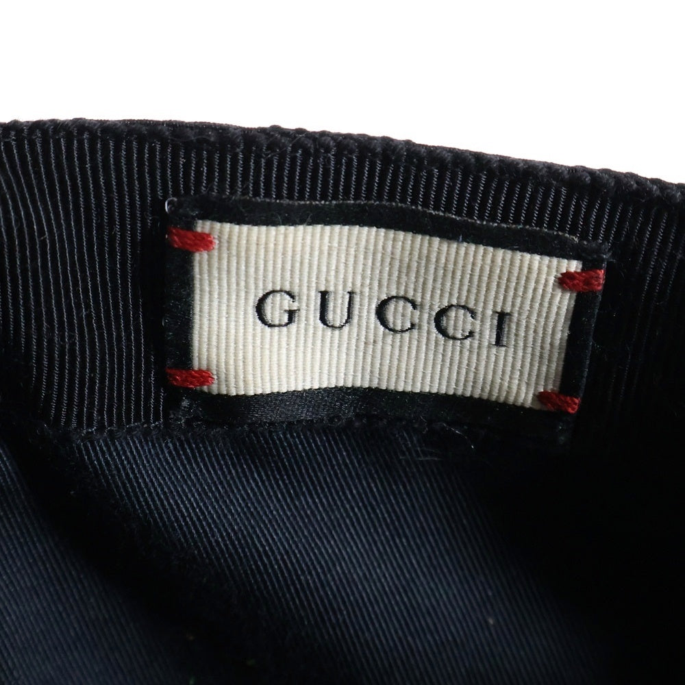 GUCCI(グッチ) GGキャンバス シェリーライン レザー 6パネル ベースボールキャップ 帽子 ブラック 200035