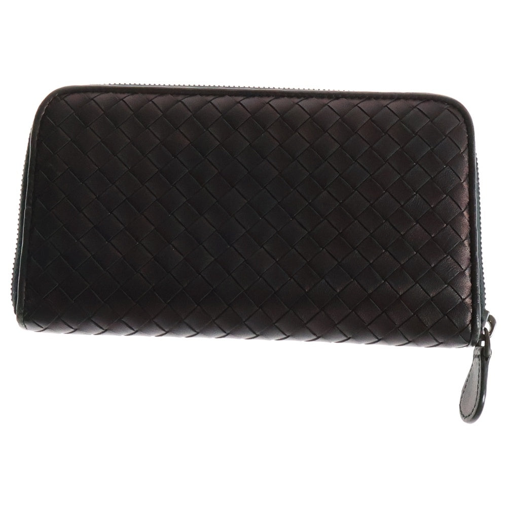 BOTTEGA VENETA(ボッテガヴェネタ) イントレチャート ラウンドジップ レザー ロングウォレット 長財布 ネイビー/バーガンディー