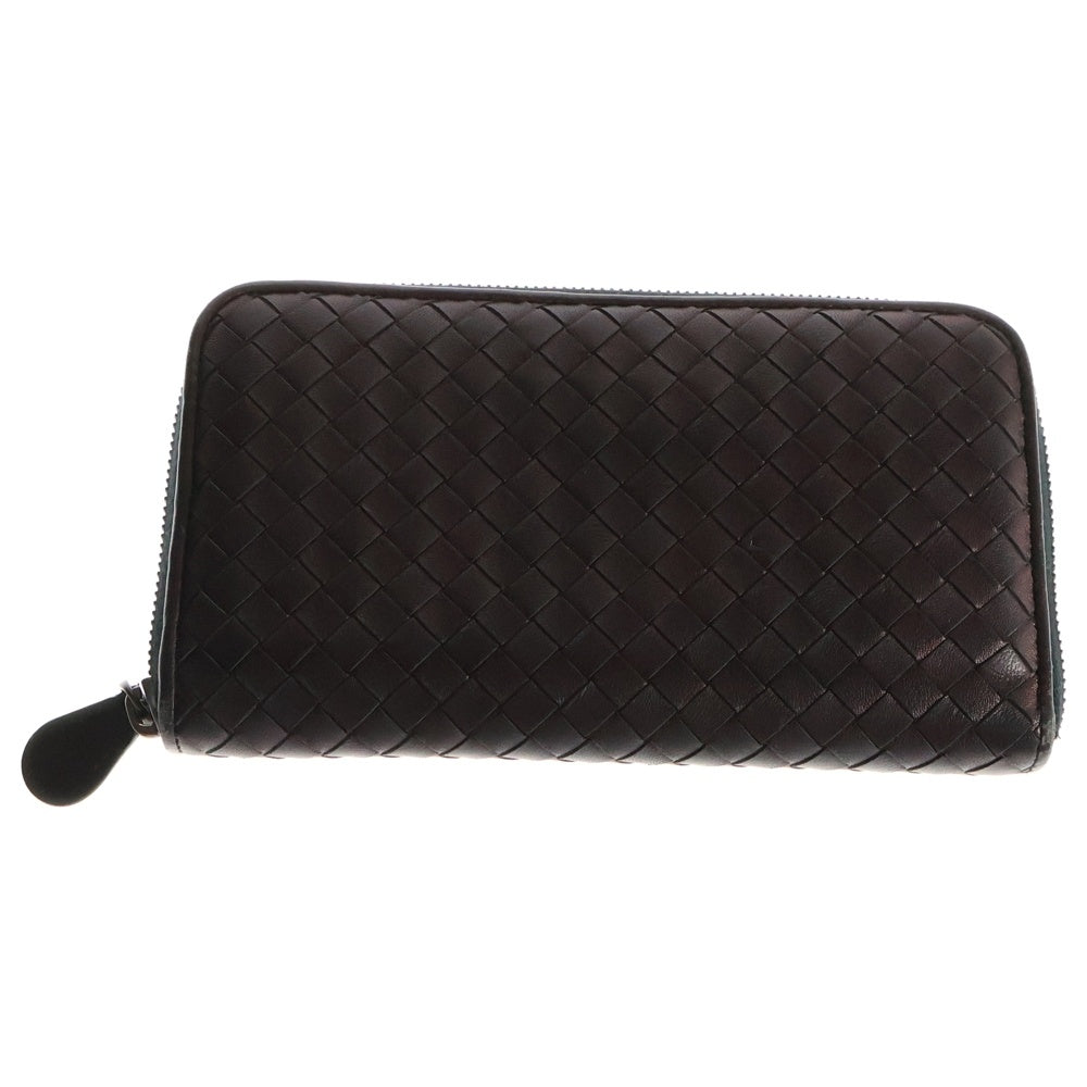 BOTTEGA VENETA(ボッテガヴェネタ) イントレチャート ラウンドジップ レザー ロングウォレット 長財布 ネイビー/バーガンディー
