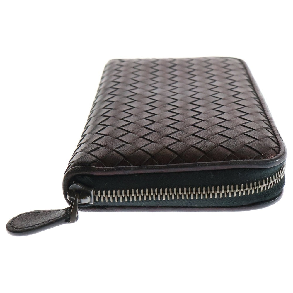 BOTTEGA VENETA(ボッテガヴェネタ) イントレチャート ラウンドジップ レザー ロングウォレット 長財布 ネイビー/バーガンディー