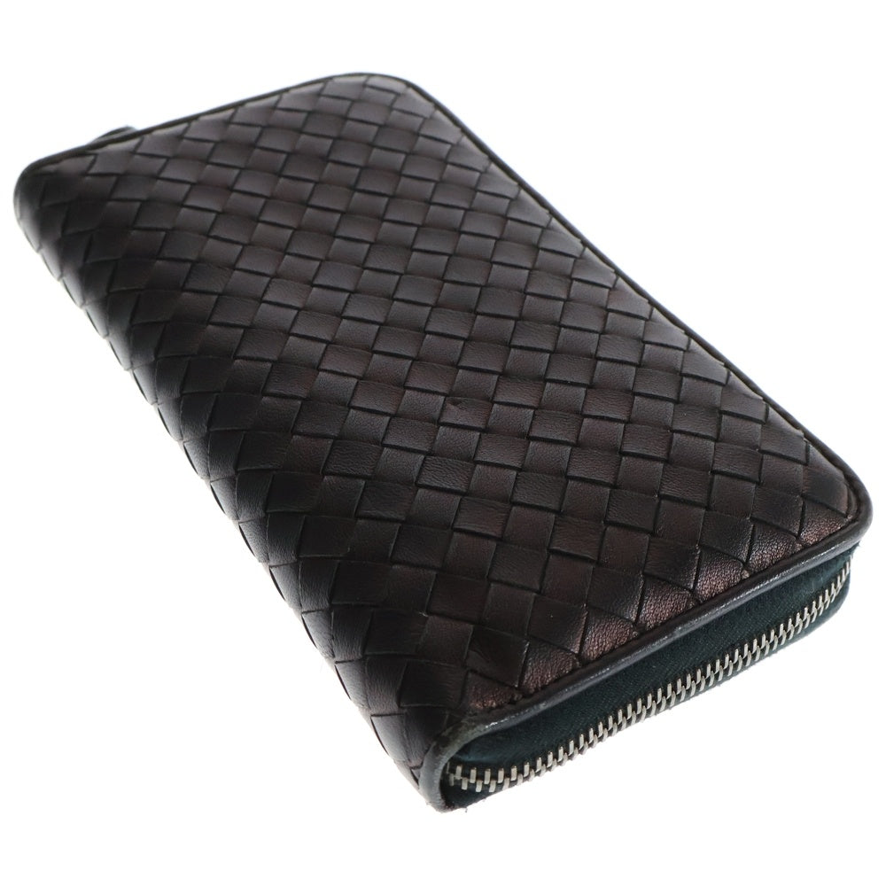 BOTTEGA VENETA(ボッテガヴェネタ) イントレチャート ラウンドジップ レザー ロングウォレット 長財布 ネイビー/バーガンディー