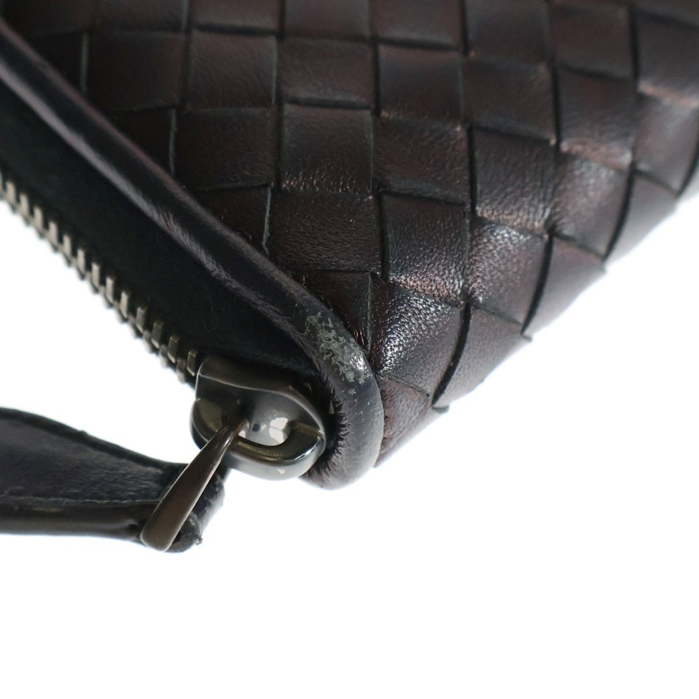 BOTTEGA VENETA(ボッテガヴェネタ) イントレチャート ラウンドジップ レザー ロングウォレット 長財布 ネイビー/バーガンディー