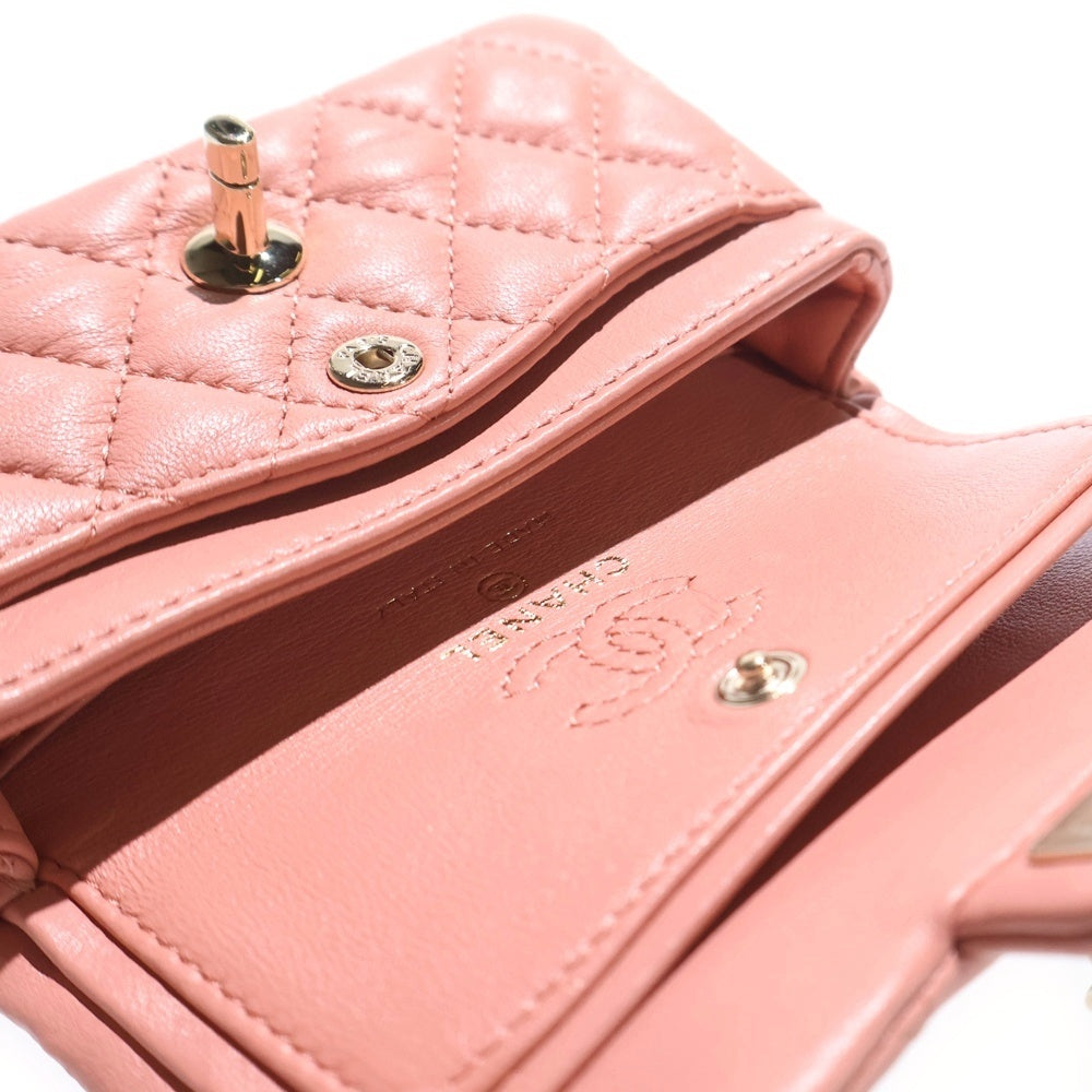 CHANEL(シャネル) マトラッセ クラシック ミニ ダブルフラップ シングルチェーンバッグ ピンク ラムスキン ゴールド金具 AP4760