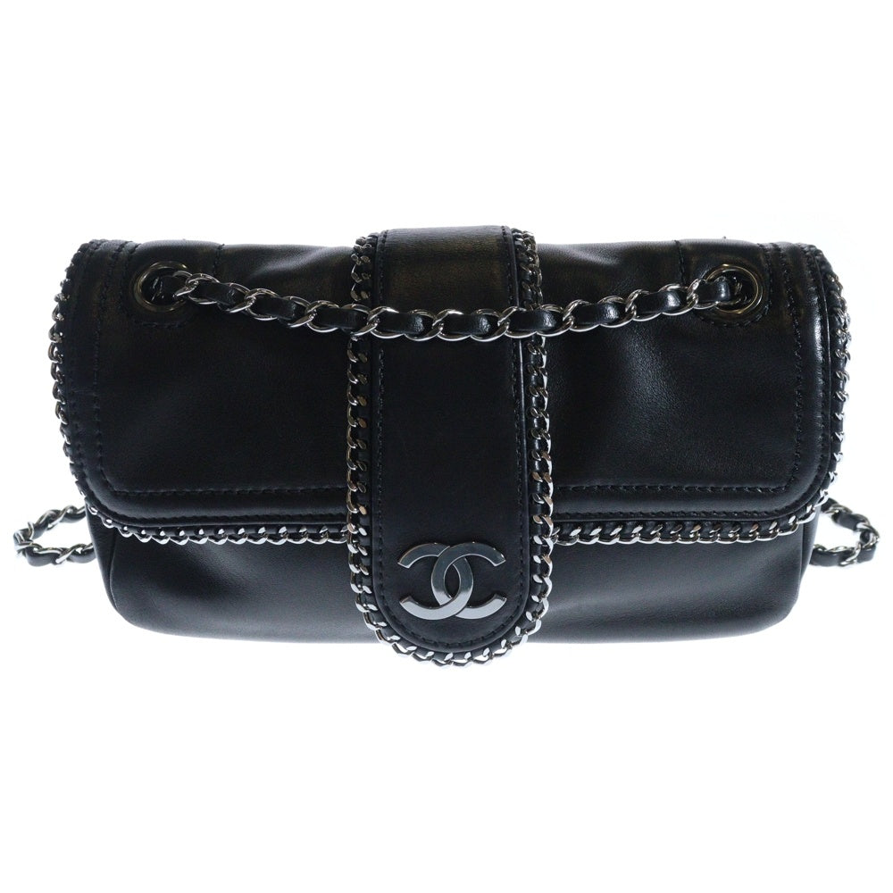 CHANEL(シャネル) ラグジュアリーライン ココマーク ラムスキン レザー チェーン ショルダーバッグ シルバー金具 ブラック 11番台