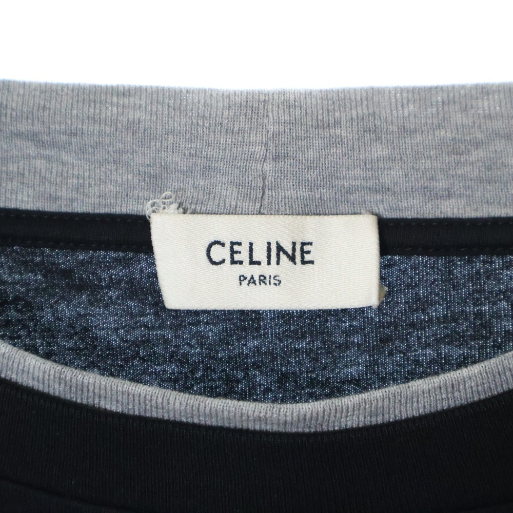 CELINE(セリーヌ) 23SS エディ期 16 Skater Tee レイヤードデザイン ナンバリングロゴプリント ロングスリーブ 長袖Tシャツ カットソー ブラック/グレー 2X87E671Q