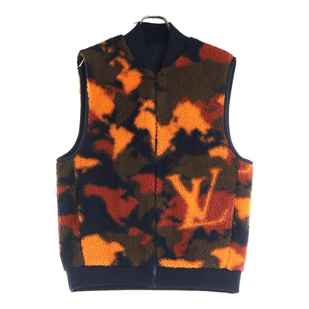 LOUIS VUITTON(ルイヴィトン) 24SS リバーシブル モノグラムロゴ カモフラ 迷彩柄 ボア ジップアップ ノースリーブジャケット ベスト ネイビー/オレンジ RM241M DFX HQY21W