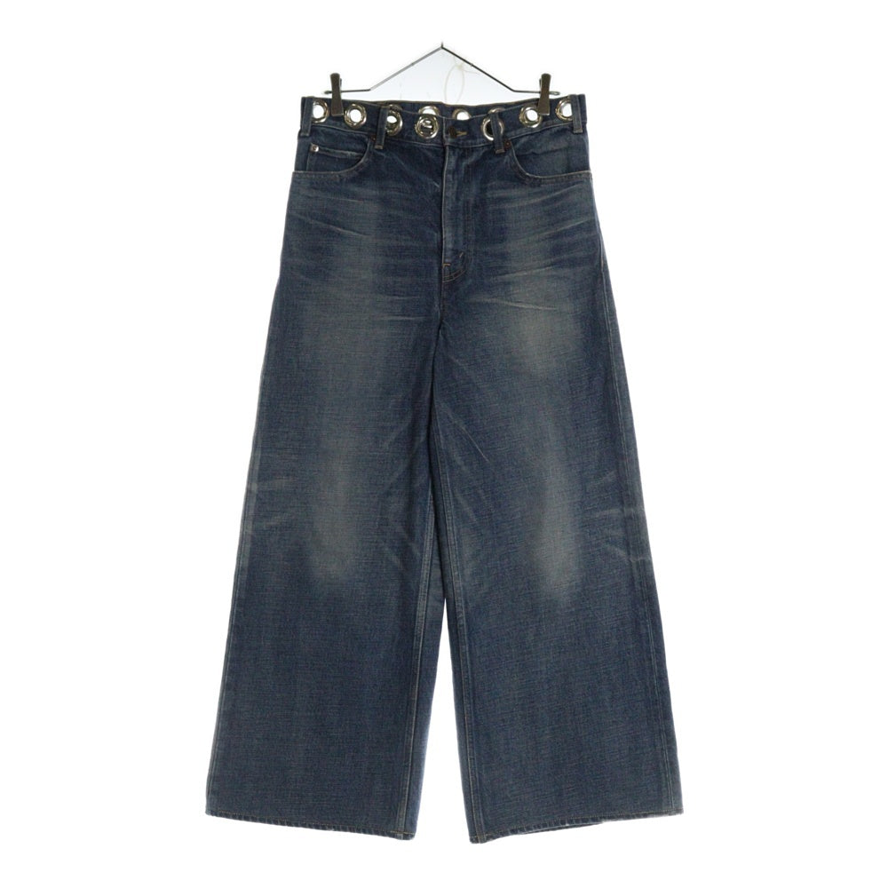 CELINE(セリーヌ) 22SS ユーズド加工 アイレット ハトメ ミドルライズ フレア ワイド サーフ デニムパンツ ジーンズ インディゴ