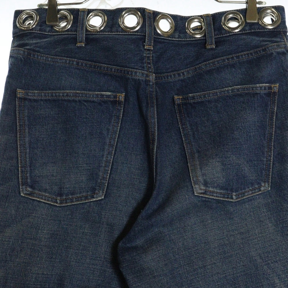 CELINE(セリーヌ) 22SS ユーズド加工 アイレット ハトメ ミドルライズ フレア ワイド サーフ デニムパンツ ジーンズ インディゴ