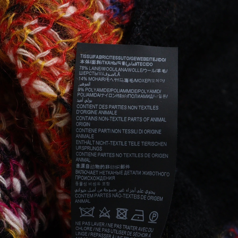 SAINT LAURENT PARIS(サンローランパリ) 21AW モヘヤ混 ウール 幾何学総柄 インターシャ ニット カーディガン ブラック/マルチカラー 668343