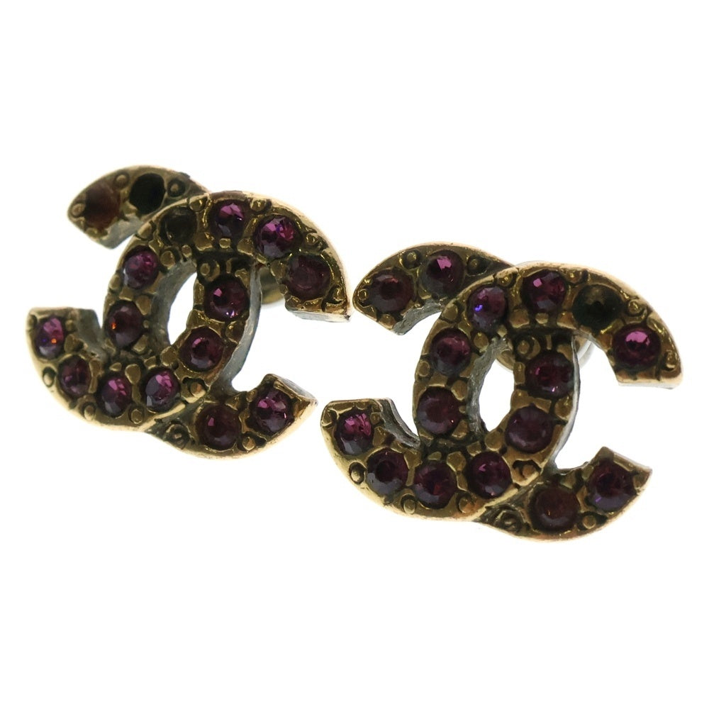 CHANEL(シャネル) ココマーク ラインストーン ピアス イヤーアクセサリー ゴールド×ピンク 05C