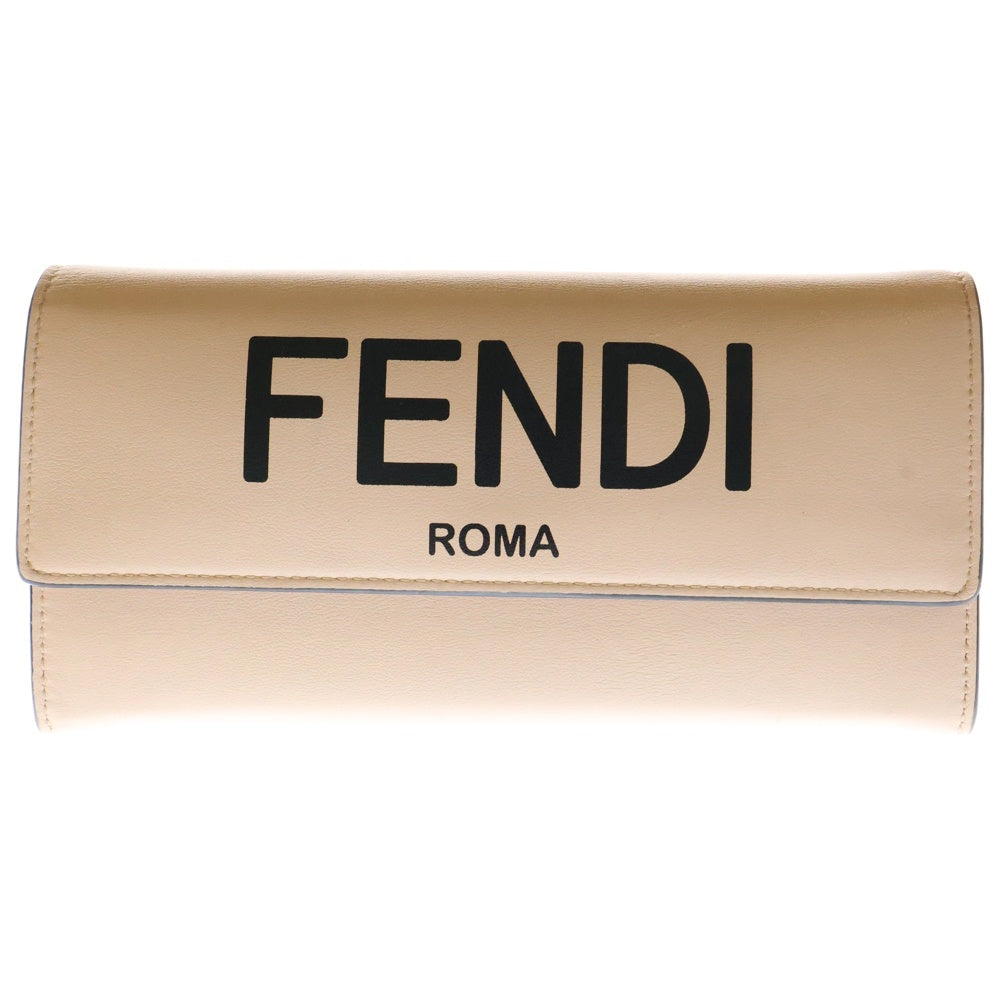 FENDI(フェンディ) ロゴ 二つ折り長財布 ロングウォレット カードケース ピンク レザー ゴールド金具 8M0251