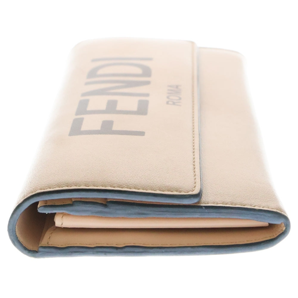 FENDI(フェンディ) ロゴ 二つ折り長財布 ロングウォレット カードケース ピンク レザー ゴールド金具 8M0251