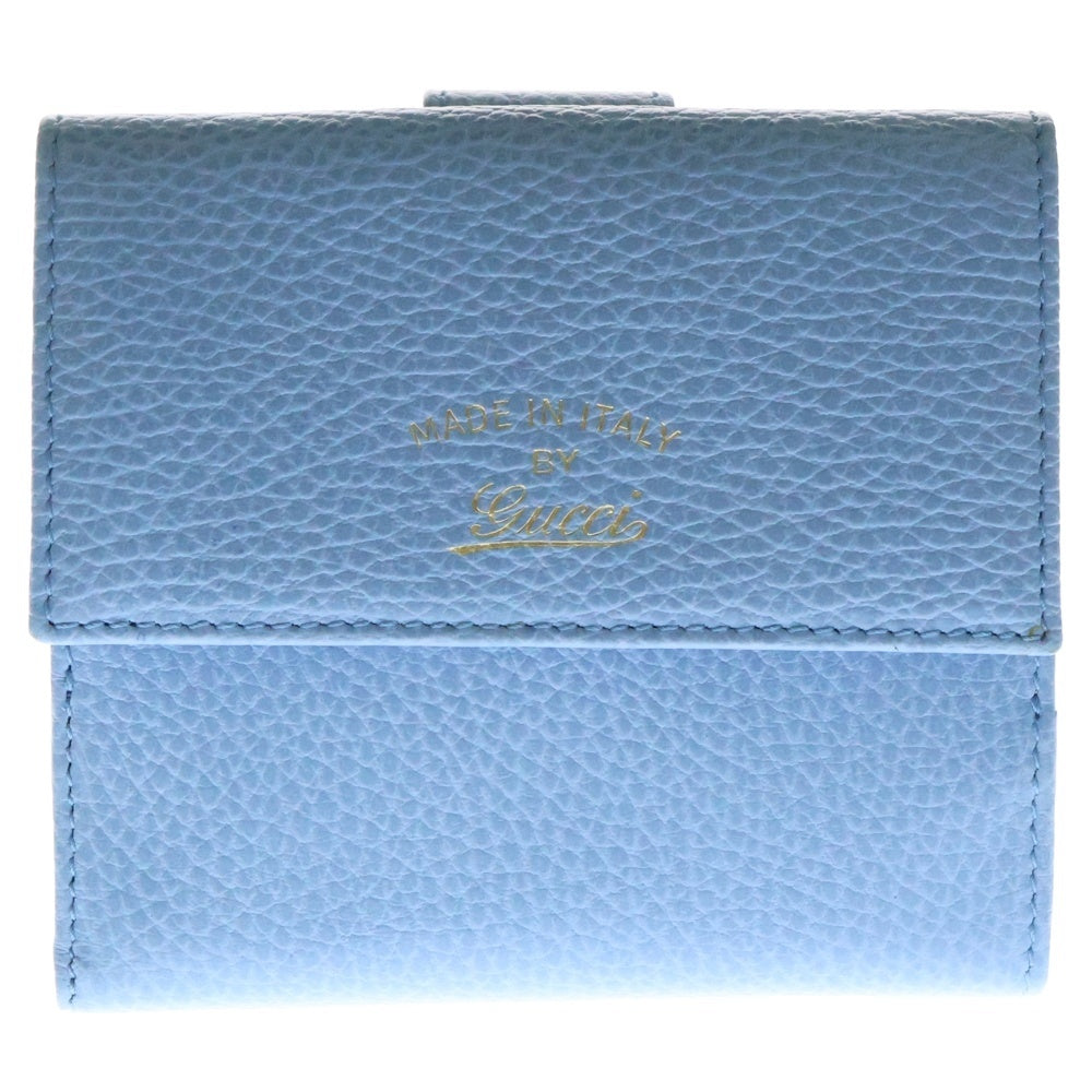 GUCCI(グッチ) Wホック財布 コンパクトウォレット 三つ折り財布 ライトブルー ゴールド金具 レザー 368233