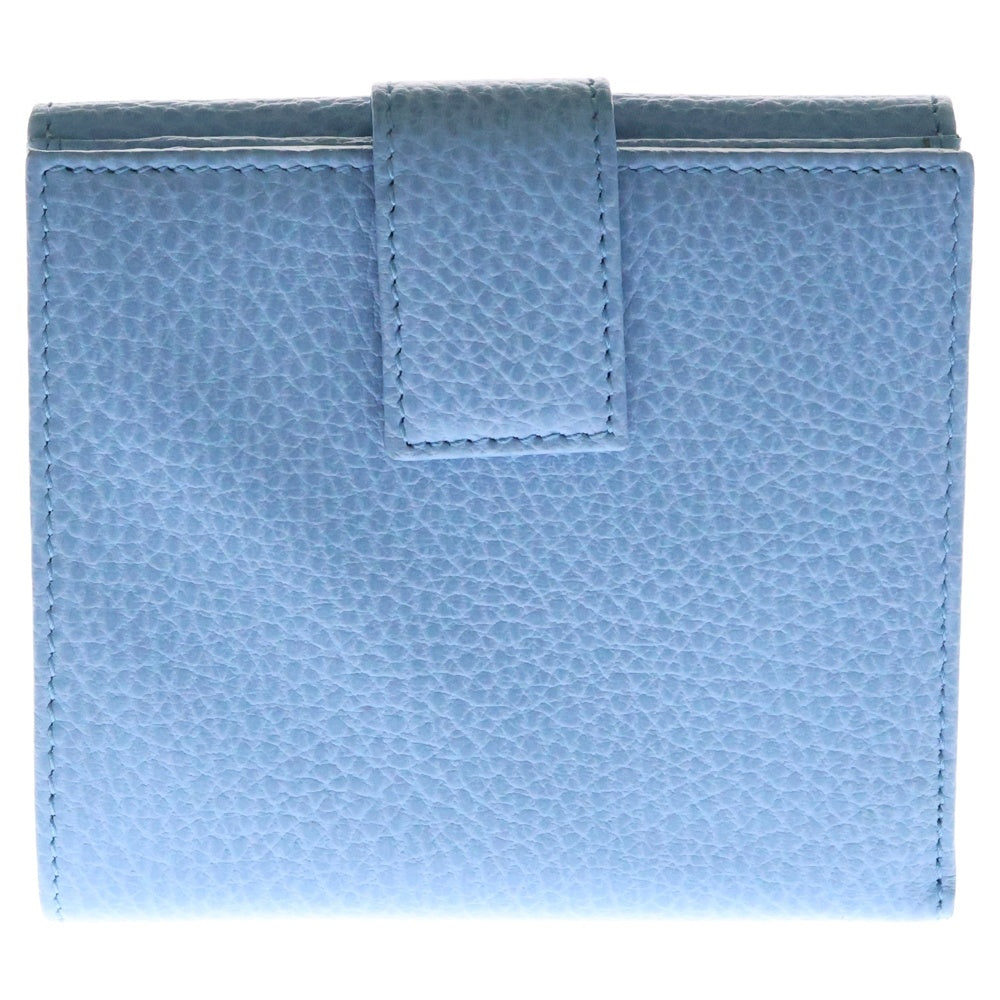 GUCCI(グッチ) Wホック財布 コンパクトウォレット 三つ折り財布 ライトブルー ゴールド金具 レザー 368233