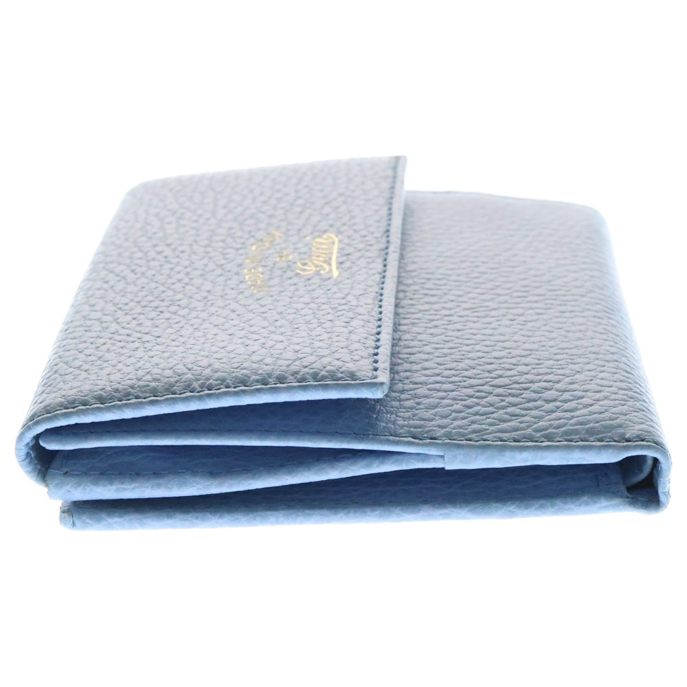 GUCCI(グッチ) Wホック財布 コンパクトウォレット 三つ折り財布 ライトブルー ゴールド金具 レザー 368233