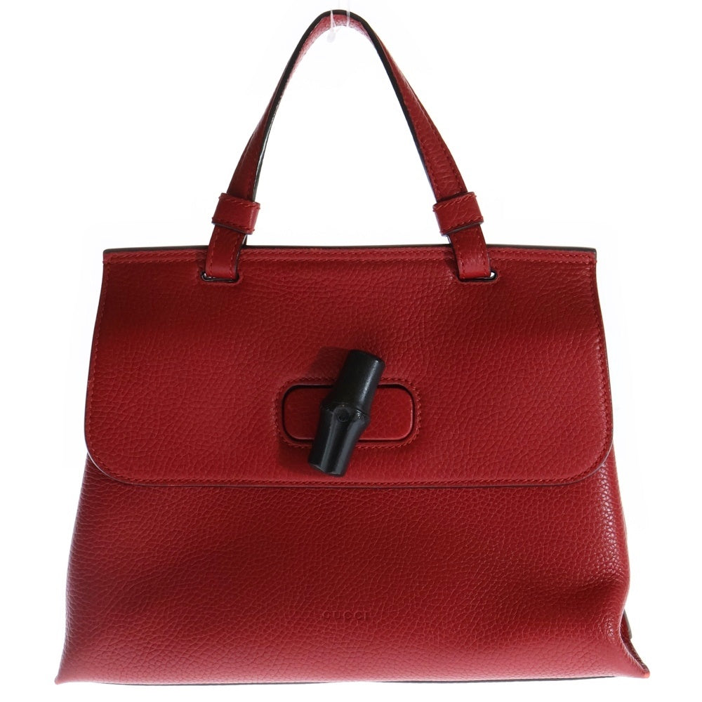 GUCCI(グッチ) バンブーデイリー 2wayハンドバッグ ショルダーバッグ ハンドバッグ レッド シルバー金具 レザー 370831