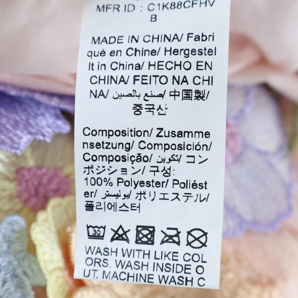 NO BRAND(ノーブランド) ANEWSTA フラワー刺繍 総柄 モックネック パフスリーブ レイヤード ミディアムワンピース ドレス ピンク レディース