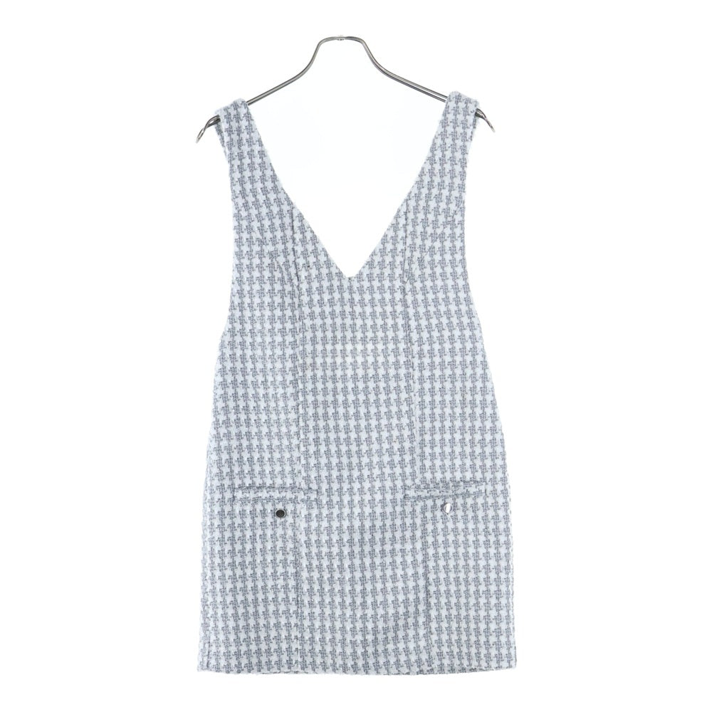 snidel(スナイデル) チェック総柄 ラメ ツイード ノースリーブ ミニ ジャンパースカート ワンピース シルバー/ホワイト レディース