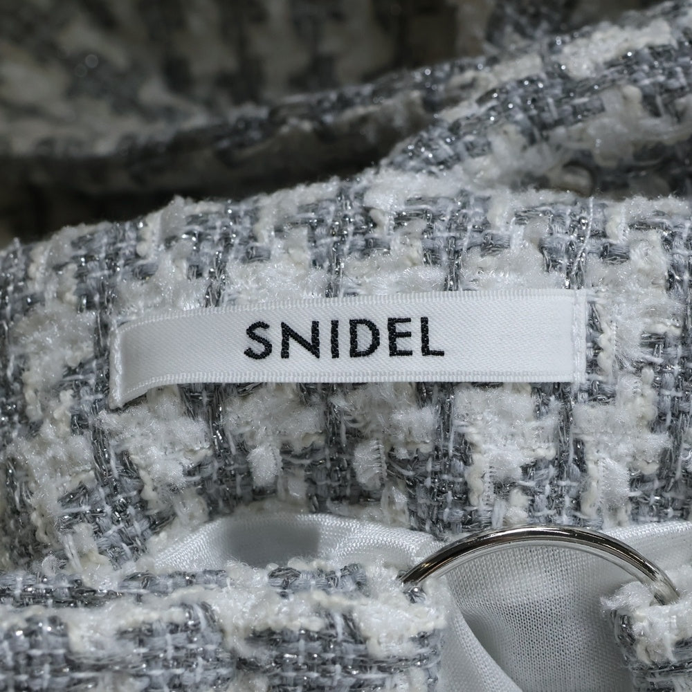 snidel(スナイデル) チェック総柄 ラメ ツイード ノースリーブ ミニ ジャンパースカート ワンピース シルバー/ホワイト レディース