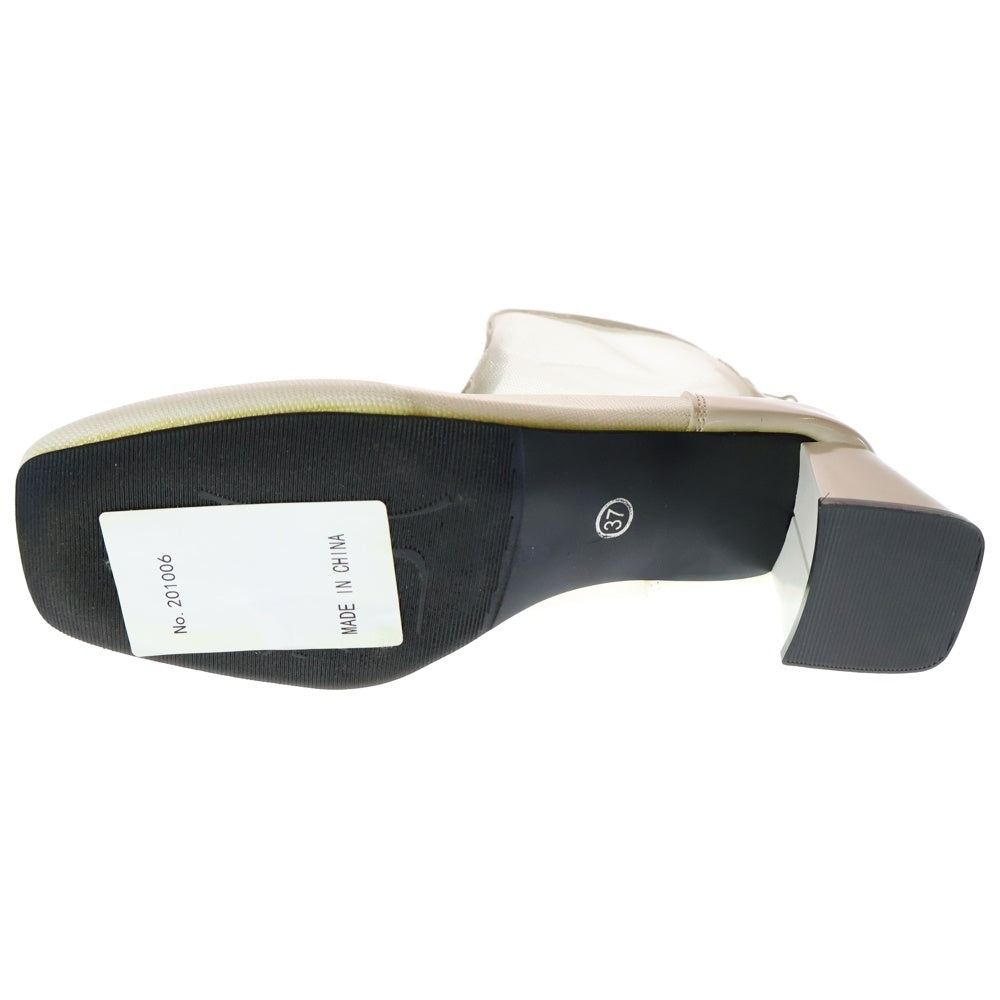 NO BRAND(ノーブランド) パテント フェイクレザー メッシュ切り替え シースルー ヒール ショートブーツ シューズ ホワイト レディース