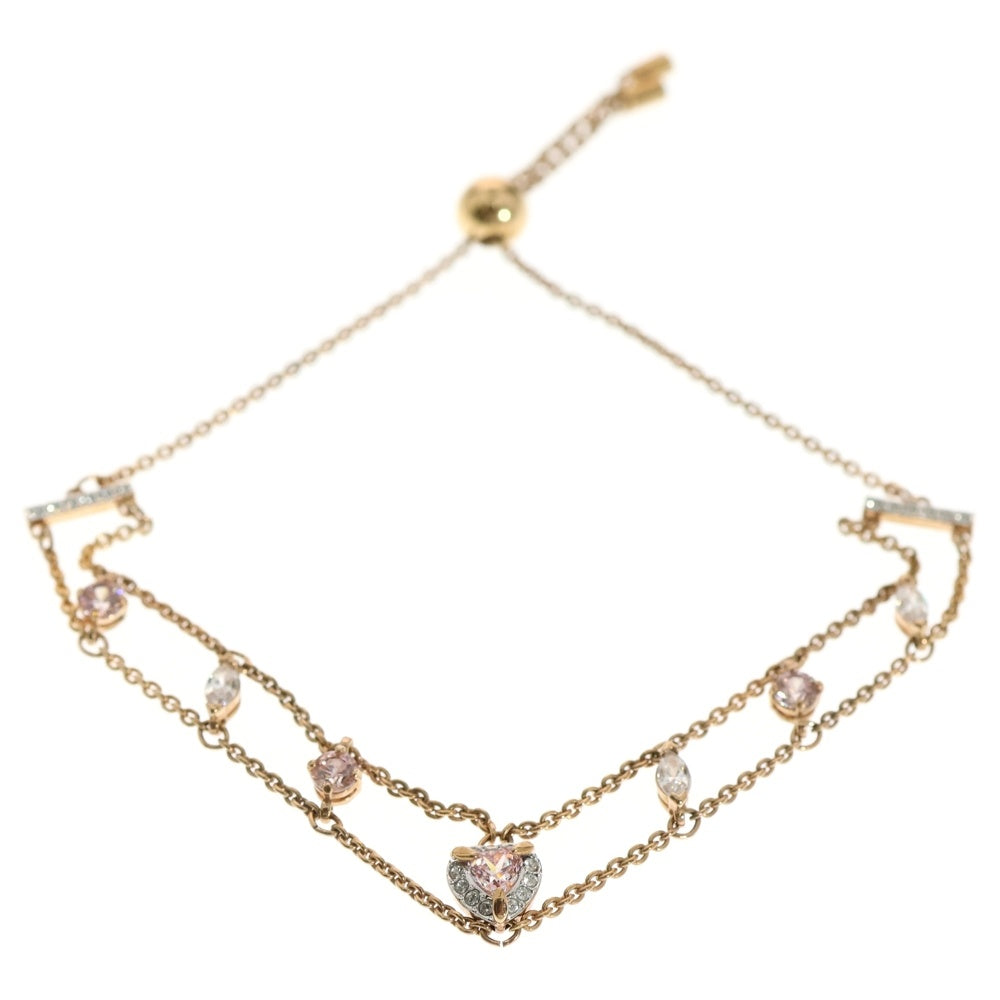 SWAROVSKI(スワロフスキー) ハートクリスタル ストーン ダブルチェーン ブレスレット ゴールド/ピンク レディース