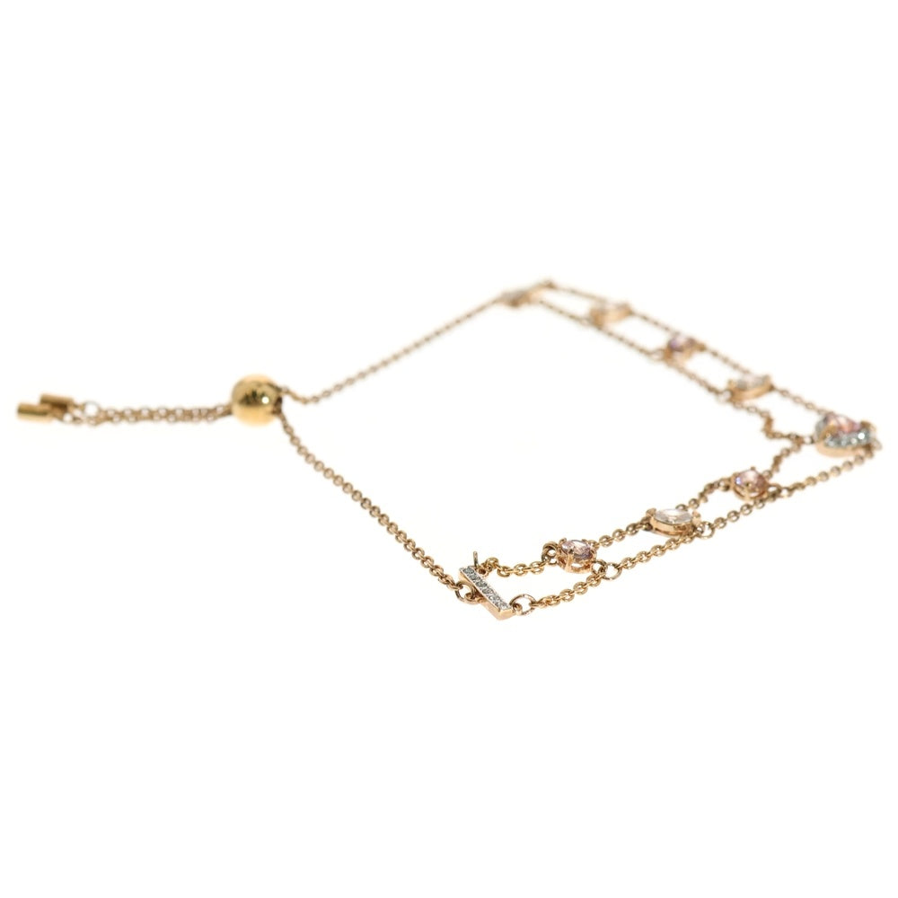 SWAROVSKI(スワロフスキー) ハートクリスタル ストーン ダブルチェーン ブレスレット ゴールド/ピンク レディース