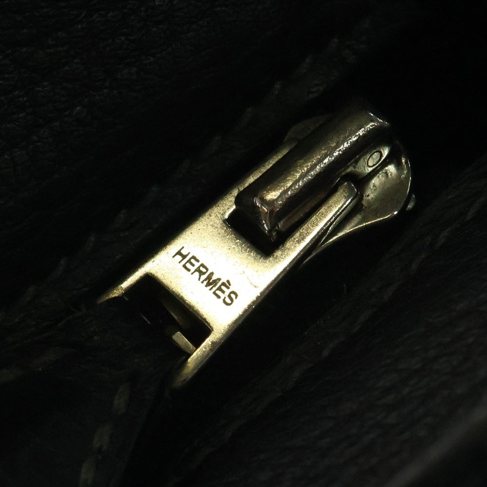 HERMES(エルメス) ガーデンジップMM トワルオフィシエ ネコンダ レザー切替キャンパストートバッグ ブラック □M刻印