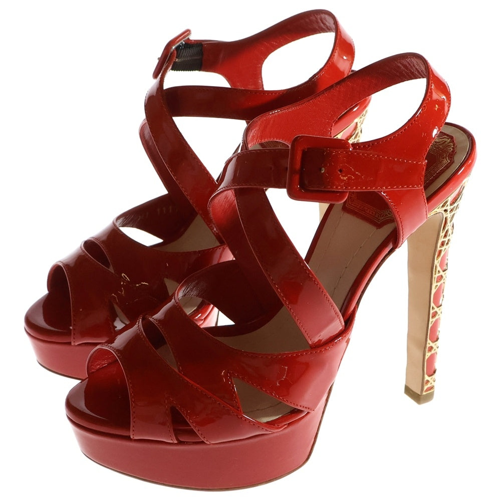 Christian Dior(クリスチャンディオール) カナージュ パテントレザー ハイヒール ストラップ オープントゥ パンプス レッド/ゴールド レディース KDE378VNI