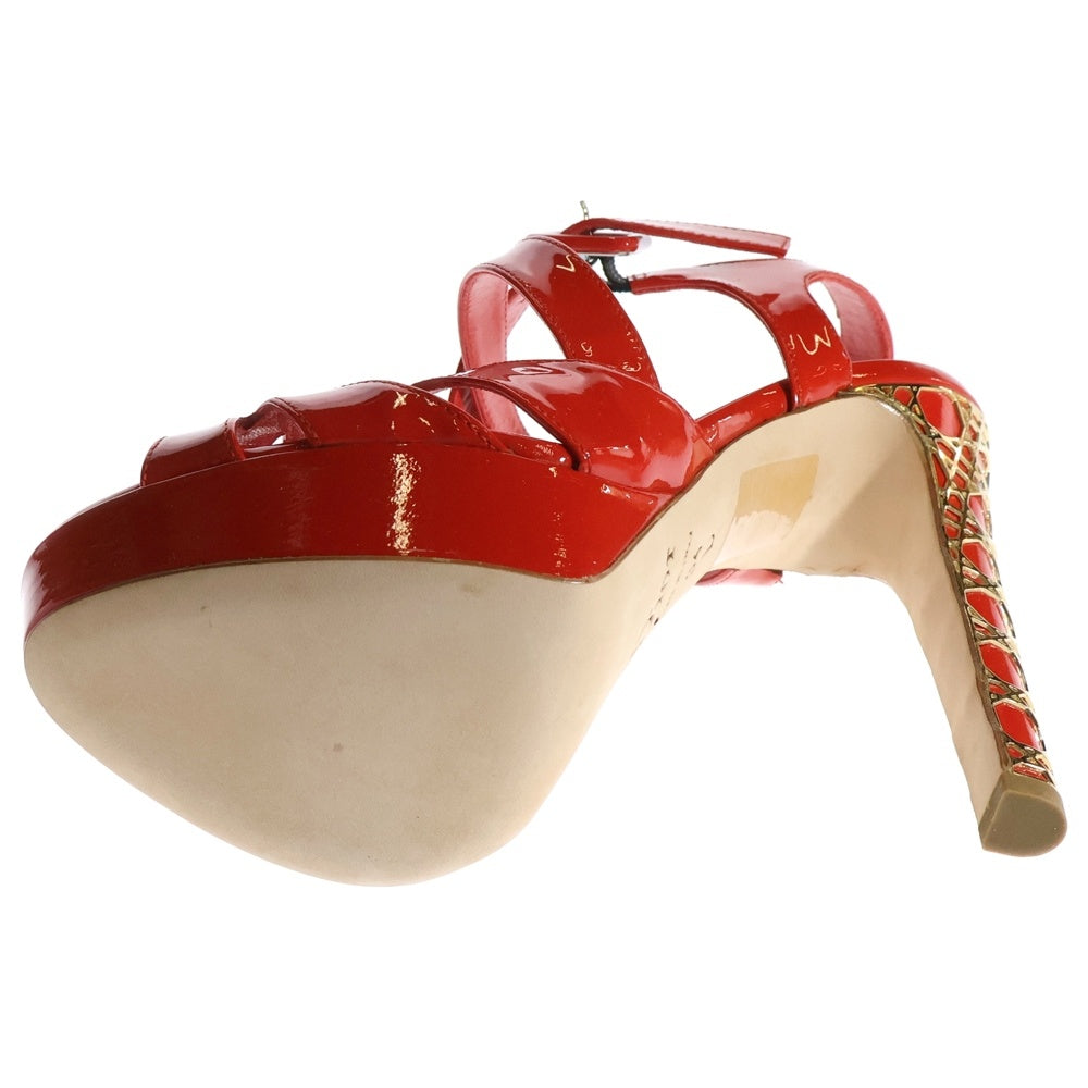 Christian Dior(クリスチャンディオール) カナージュ パテントレザー ハイヒール ストラップ オープントゥ パンプス レッド/ゴールド レディース KDE378VNI