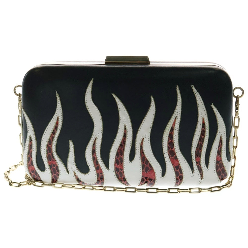VALENTINO(ヴァレンティノ) チェーンショルダーバッグ ファイヤーパターン ミニバッグ ハードケース ブラック×ホワイト×レッド ゴールド金具 レザー