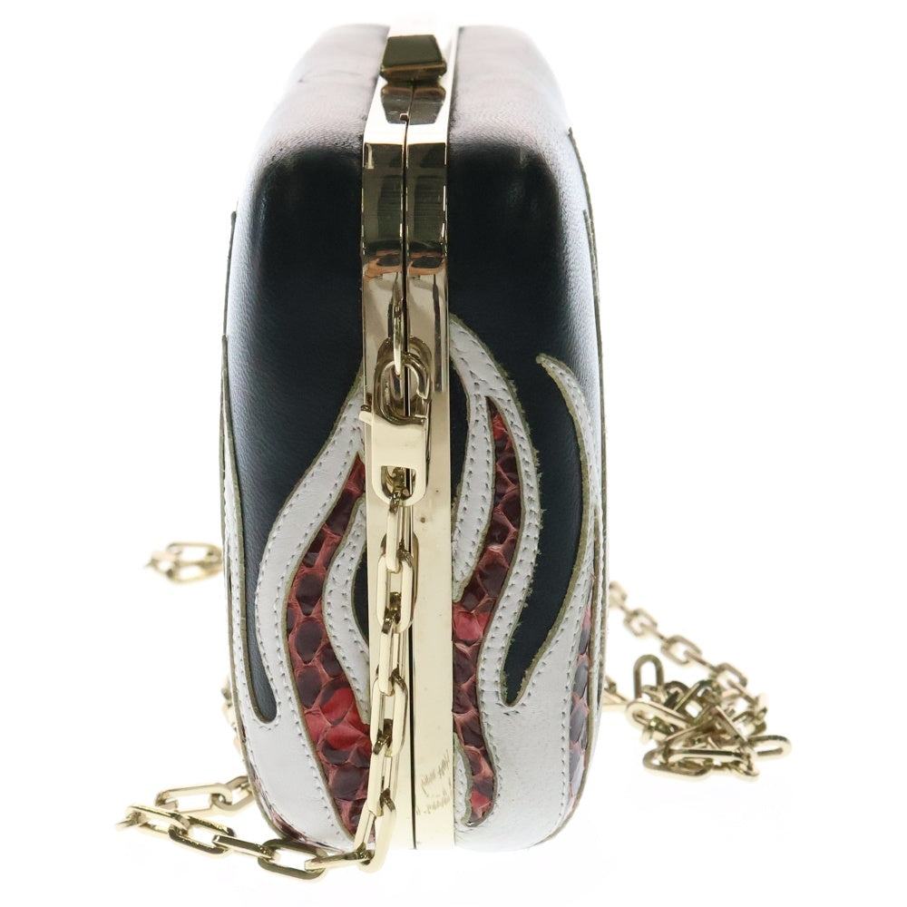 VALENTINO(ヴァレンティノ) チェーンショルダーバッグ ファイヤーパターン ミニバッグ ハードケース ブラック×ホワイト×レッド ゴールド金具 レザー