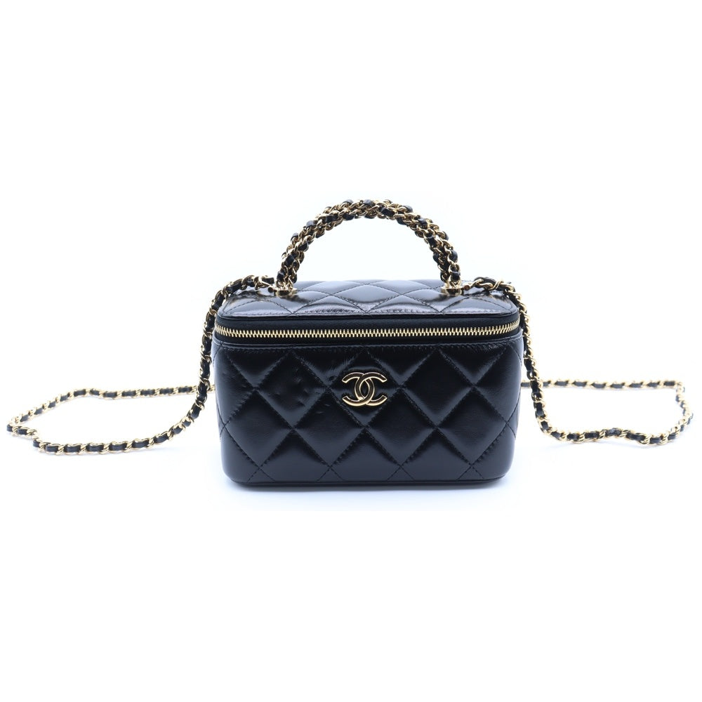 CHANEL(シャネル) マトラッセ チェーン バニティバッグ ハンドバッグ ショルダーバッグ ブラック ラムスキン ゴールド金具
