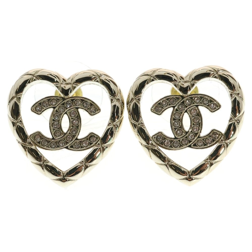 CHANEL(シャネル) ココマーク ロゴ ラインストーン ハート ピアス ゴールド レディース B25A