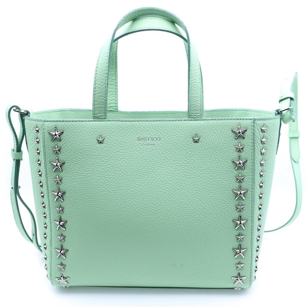 JIMMY CHOO(ジミーチュウ) スタースタッズ 2WAYハンドバック ショルダーバッグ ライトグリーン シルバー金具 レザー
