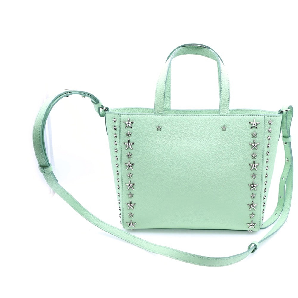 JIMMY CHOO(ジミーチュウ) スタースタッズ 2WAYハンドバック ショルダーバッグ ライトグリーン シルバー金具 レザー レディース