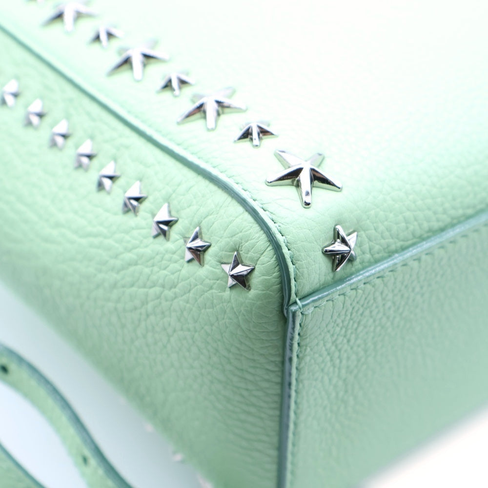 JIMMY CHOO(ジミーチュウ) スタースタッズ 2WAYハンドバック ショルダーバッグ ライトグリーン シルバー金具 レザー レディース