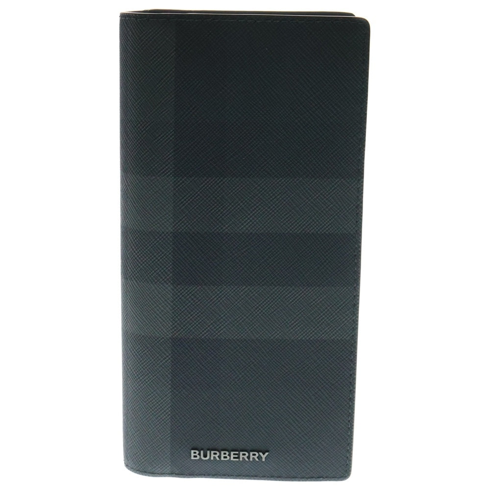 BURBERRY(バーバリー) ロゴプレート チェック総柄 レザー ロングウォレット 二つ折り 長財布 ブラック 8064598