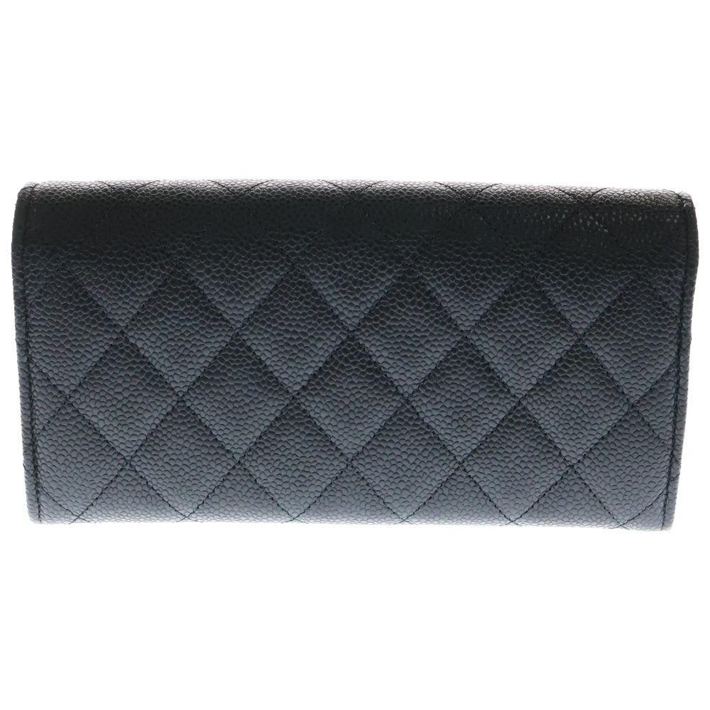 CHANEL(シャネル) ココマーク マトラッセクラシック キャビアスキン レザーロングフラップウォレット 長財布 ブラック