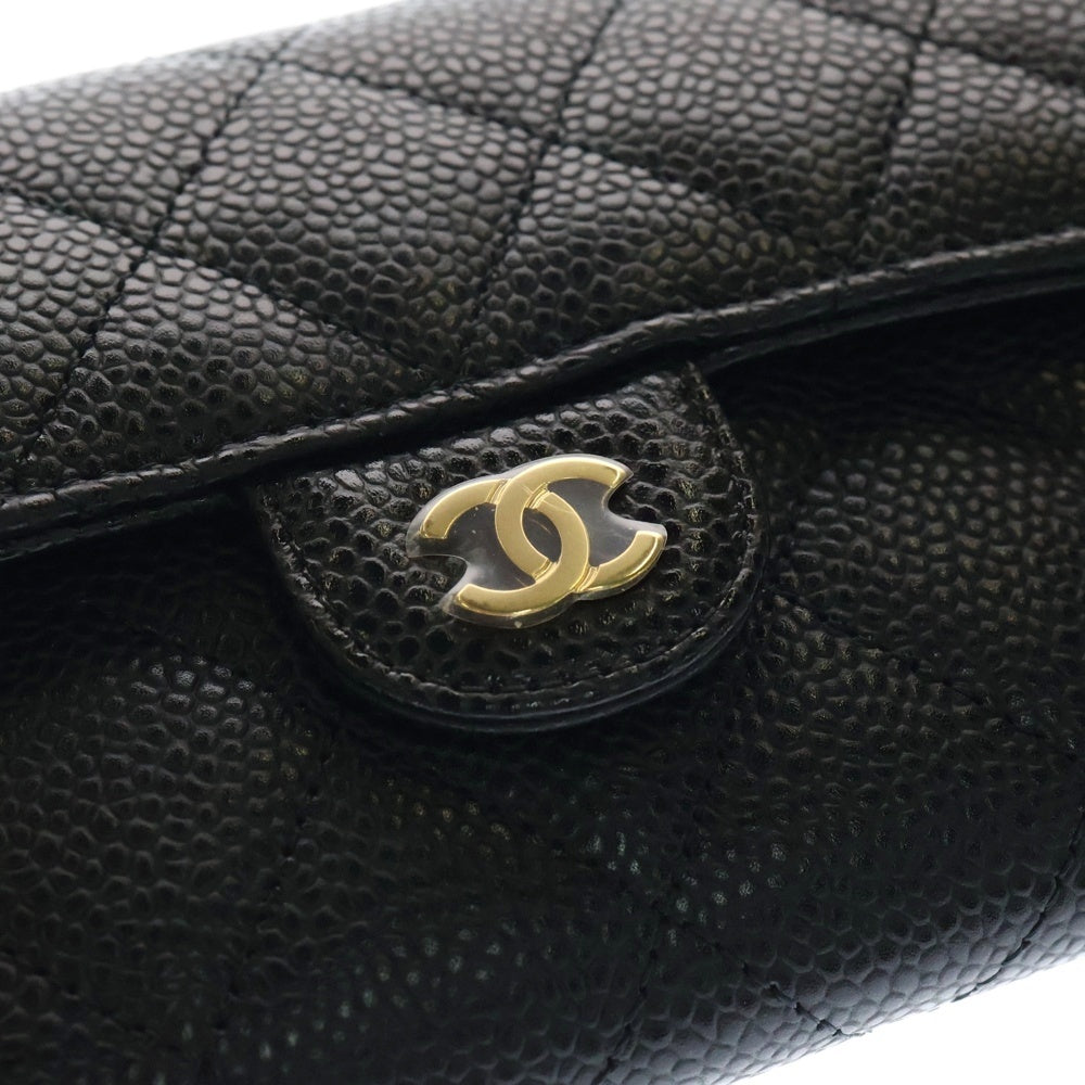 CHANEL(シャネル) ココマーク マトラッセクラシック キャビアスキン レザーロングフラップウォレット 長財布 ブラック
