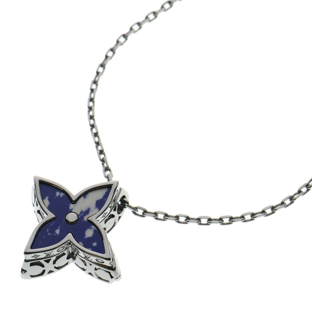LOUIS VUITTON(ルイヴィトン) モノグラム ペンダント・フラワー ロケット ネックレス ブルー シルバー ガンメタ金具 M01047