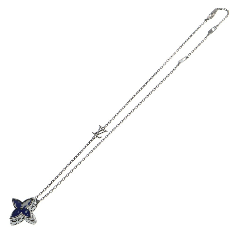 LOUIS VUITTON(ルイヴィトン) モノグラム ペンダント・フラワー ロケット ネックレス ブルー シルバー ガンメタ金具 M01047