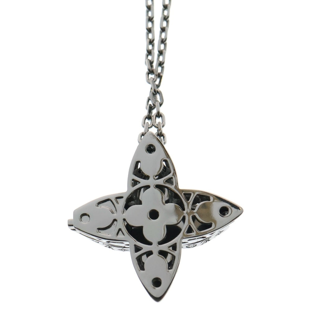 LOUIS VUITTON(ルイヴィトン) モノグラム ペンダント・フラワー ロケット ネックレス ブルー シルバー ガンメタ金具 M01047