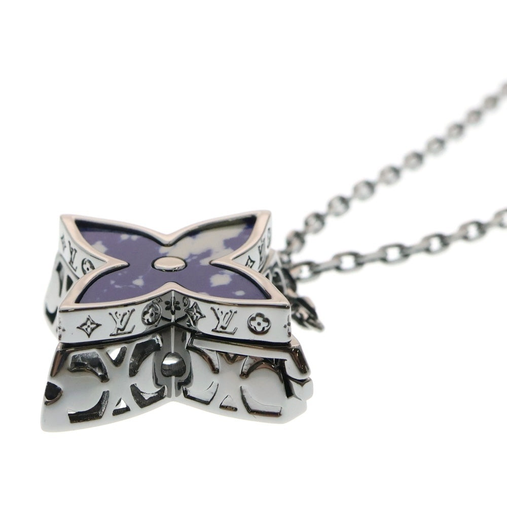 LOUIS VUITTON(ルイヴィトン) モノグラム ペンダント・フラワー ロケット ネックレス ブルー シルバー ガンメタ金具 M01047