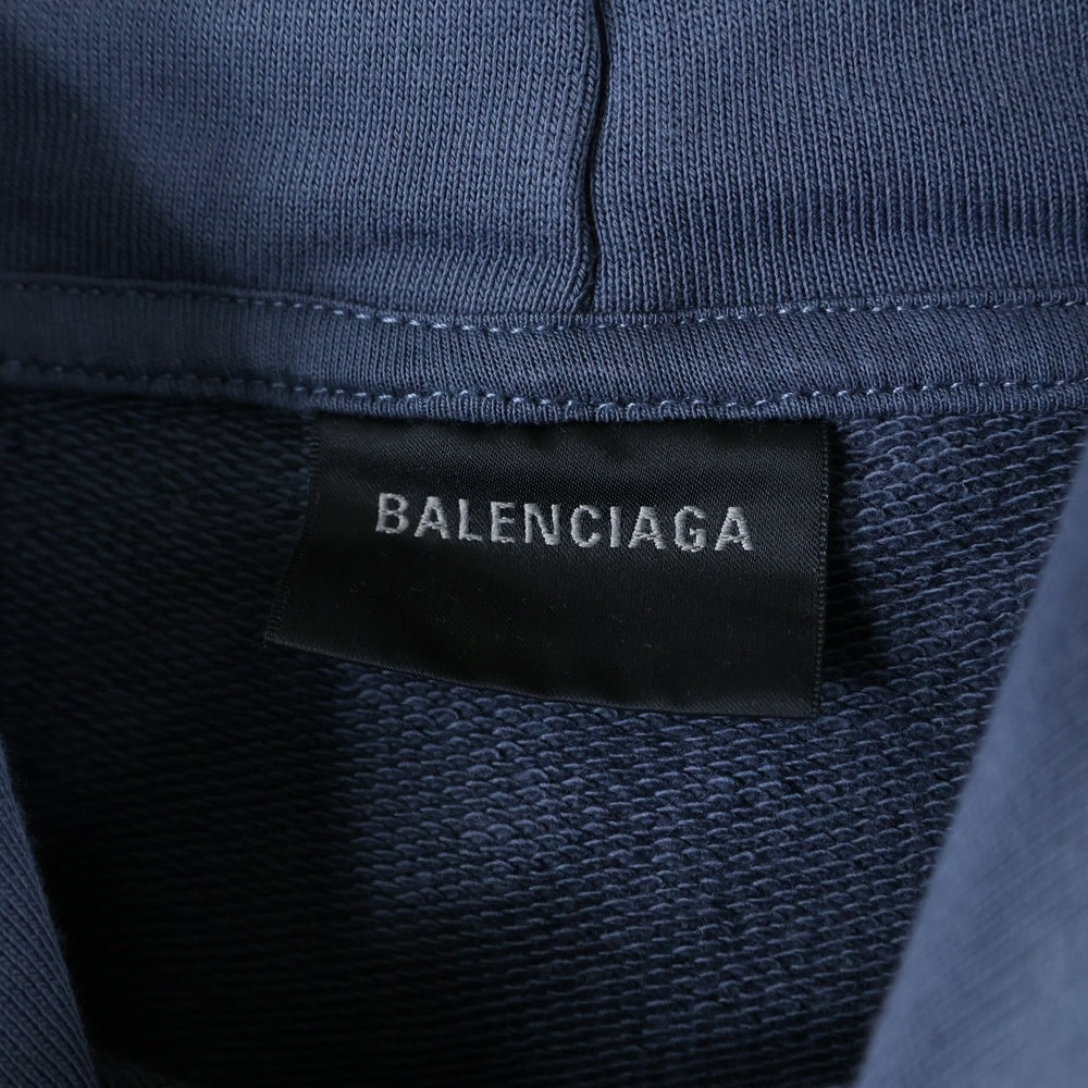 BALENCIAGA(バレンシアガ) Hand Drawn BB Icon Hoodieダメージ加工 ロゴプリント プルオーバースウェットパーカー フーディー ブルー/グレー 620973