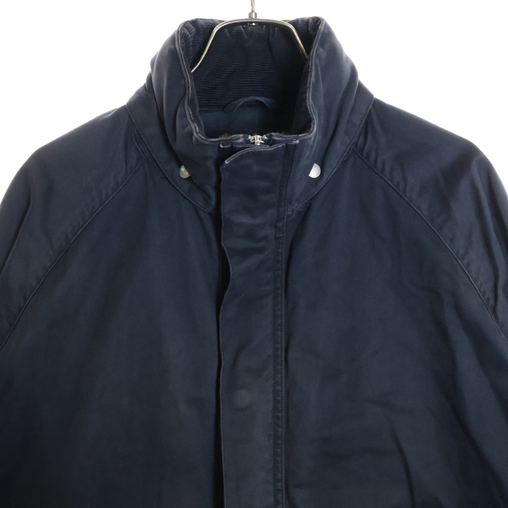 Barbour(バブアー) 襟コーデュロイ レザーロゴプレート ラグランスリーブ ジップアップ コットン ジャケット ネイビー 2101103